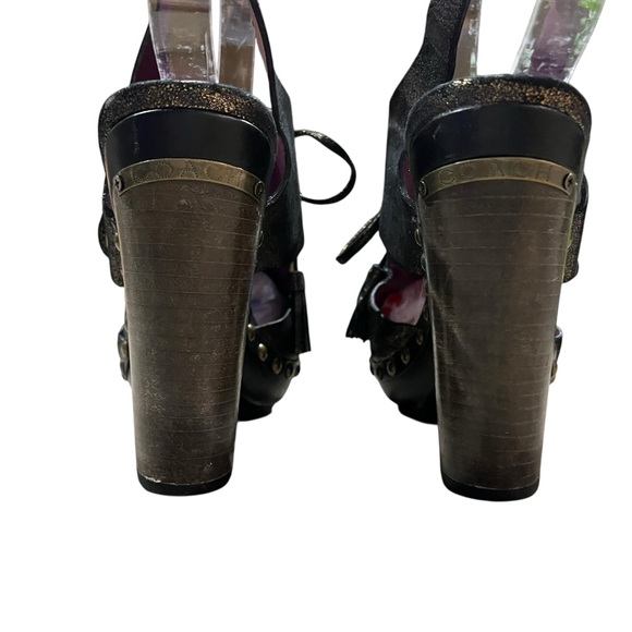 COACH POPPY RENA Heels Size 9 Bronze Metallic Leather Studded Platform Clogs - Picture 7 of 12